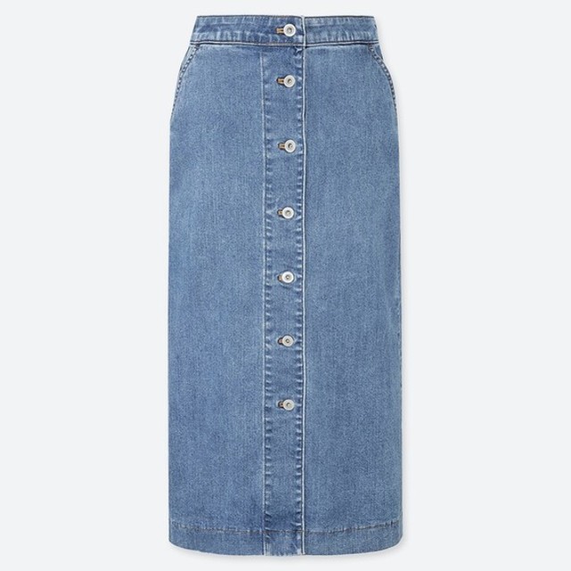 デニムフロントボタンミディスカート(丈標準75～77cm）