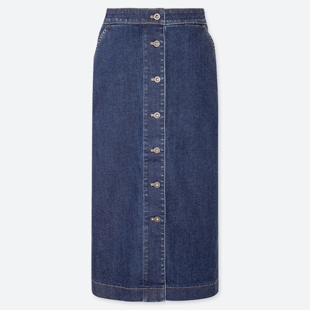 デニムフロントボタンミディスカート
