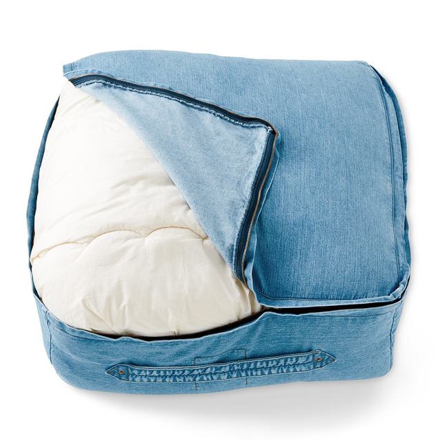 ユーズド加工のくたくた収納デニムザブトン（2個セット）