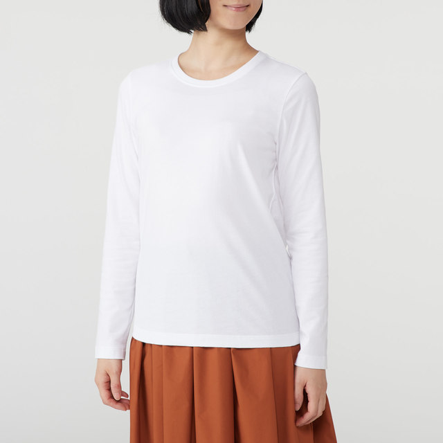 オーガニックコットンクルーネック長袖Ｔシャツ（白）