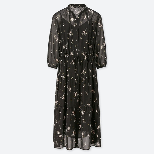 シフォンギャザープリントワンピース（7分袖）