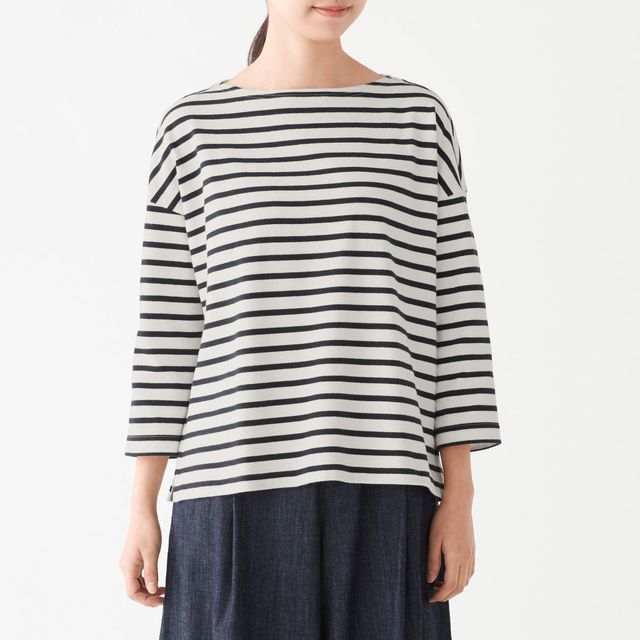 太番手天竺編みドロップショルダーＴシャツ（七分袖）