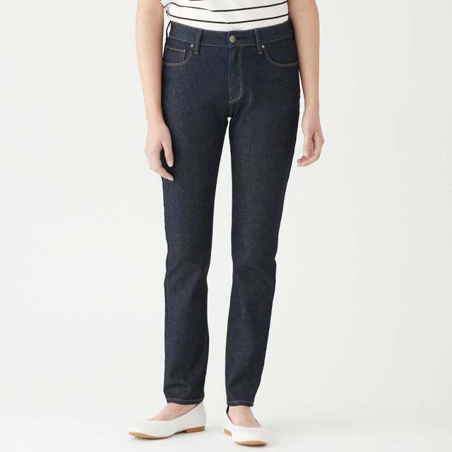 縦横ストレッチデニムスリムストレートパンツ　フルレングス