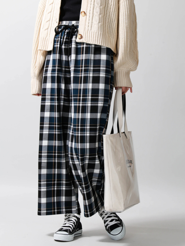 チェックイージーワイドパンツ
