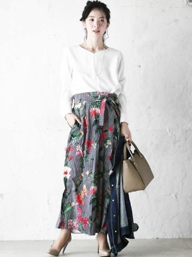 花柄ボーダーなワイドパンツ