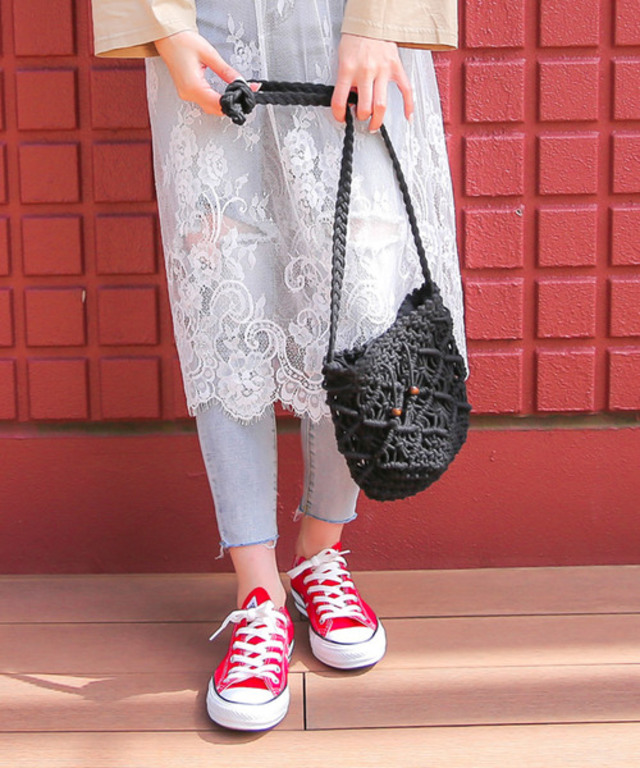 編み巾着ショルダーかごバッグ