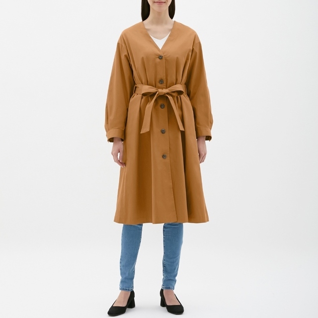 フロントボタンノーカラーコート