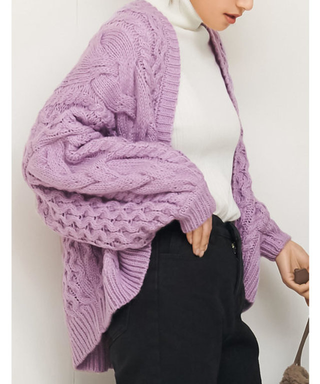 ケーブル編み起毛ざっくりニットカーディガン