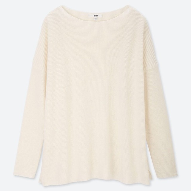 コットンカシミヤボクシーボートネックロングセーター