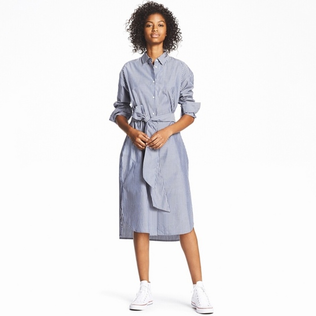 コットンストライプシャツワンピース