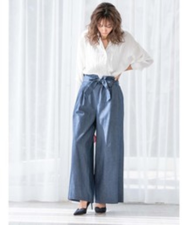 ハイウエストデニムワイドパンツ