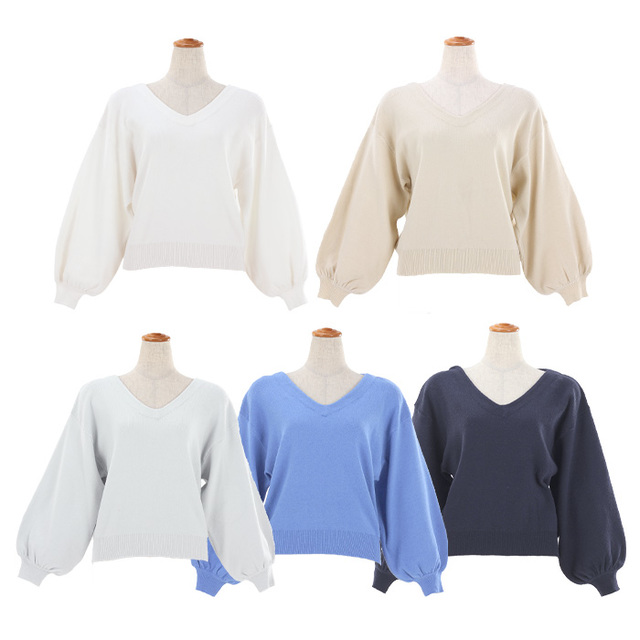 Vネックボリューム袖ニット