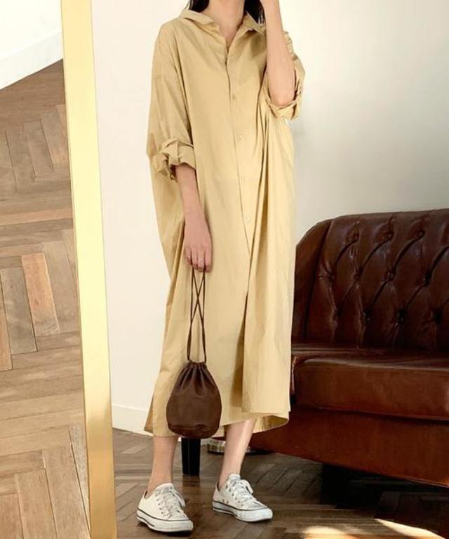 コットンロングシャツワンピース