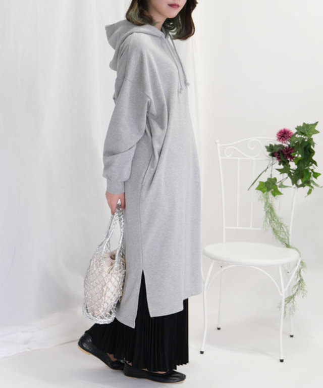 裏毛サイドスリットパーカーワンピース