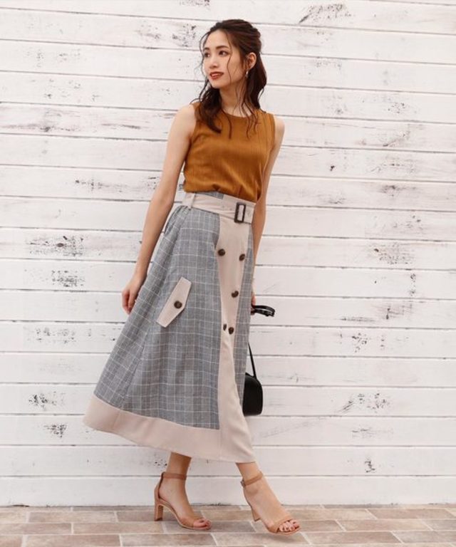 チェック柄トレンチスカート