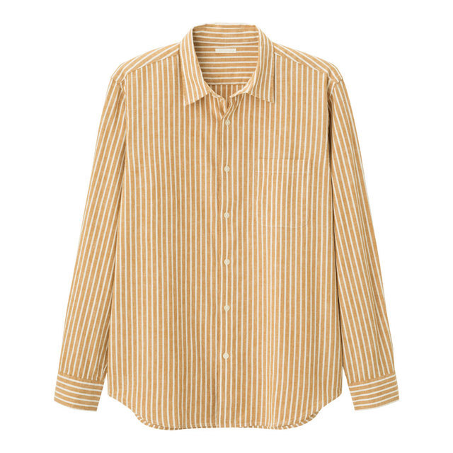 リネンブレンドシャツ(長袖)(ストライプ)