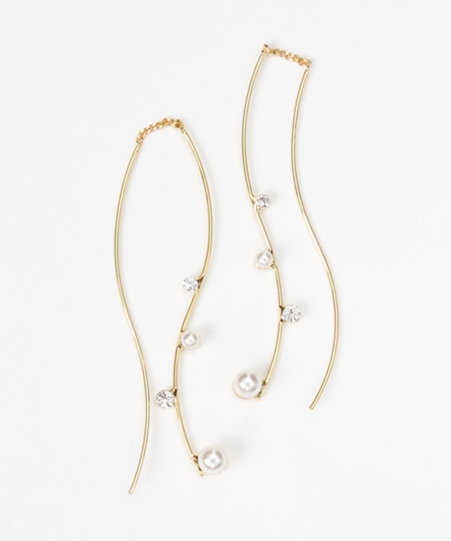 ツインカーブラインパールビジューピアス