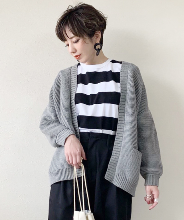 ガーター編みビッグニットカーディガン