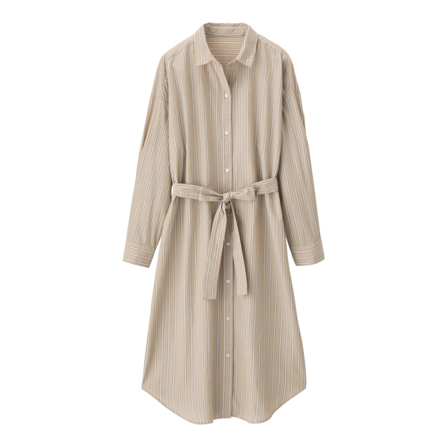 ストライプシャツワンピース（長袖）
