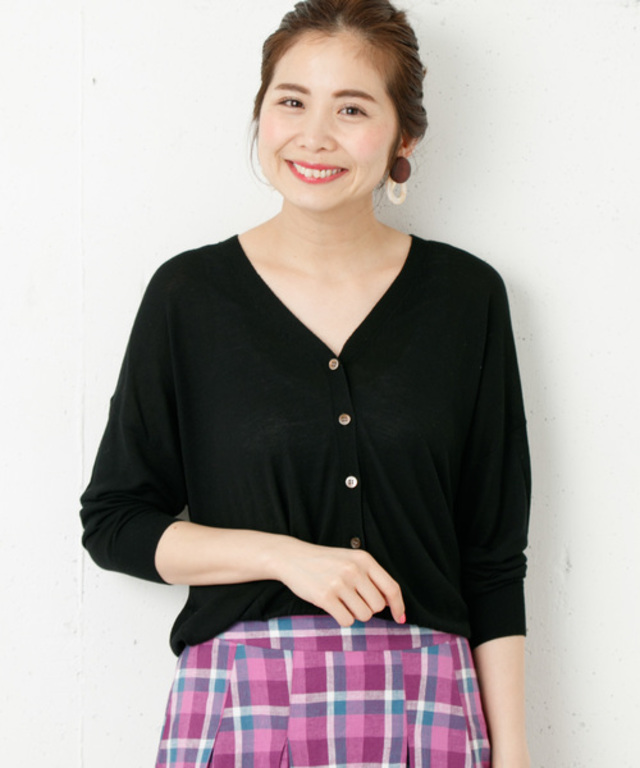 ネックとろみニットカーディガン