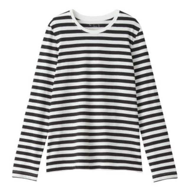 インド綿天竺編みクルーネック長袖Ｔシャツ（ボーダー）