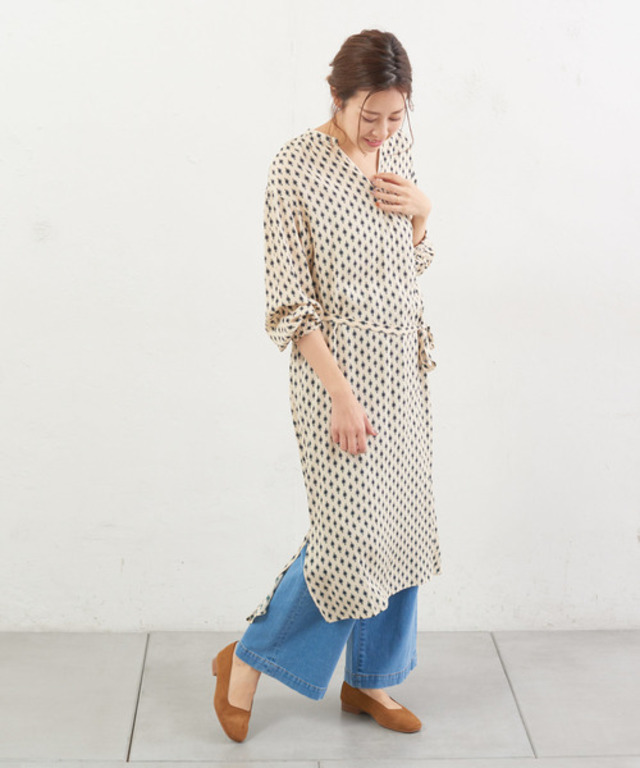 エスニック小紋スキッパーワンピース