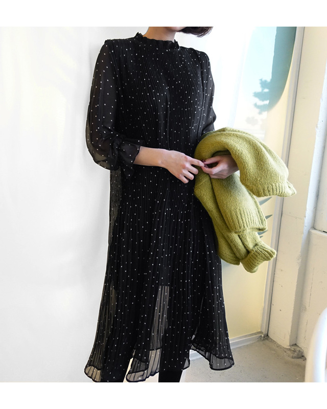 ストラップSETドットプリーツワンピース