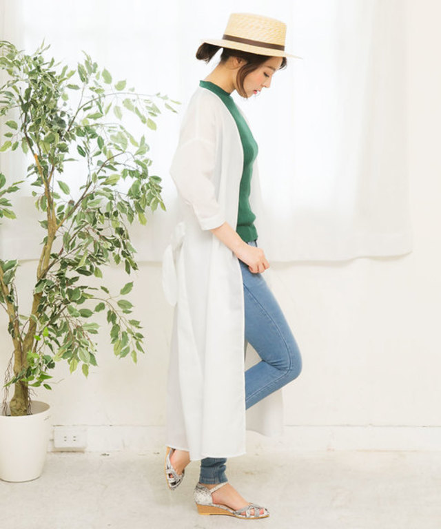 ガーゼ風ナチュラル素材6分袖ロングガウン