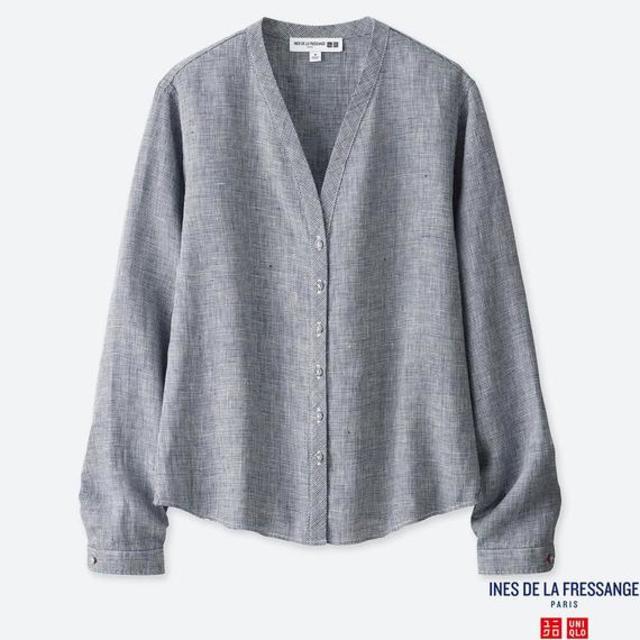 リネンＶネックブラウス（長袖）