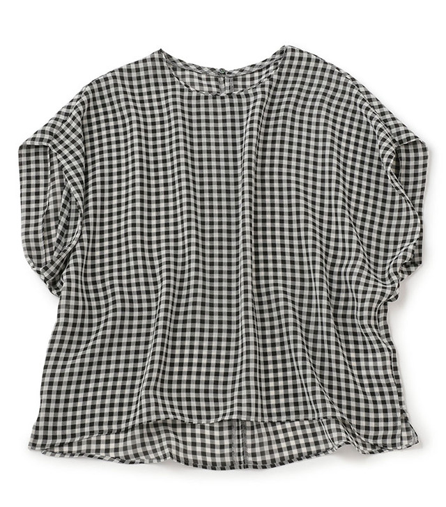 チェッククルーネックブラウス