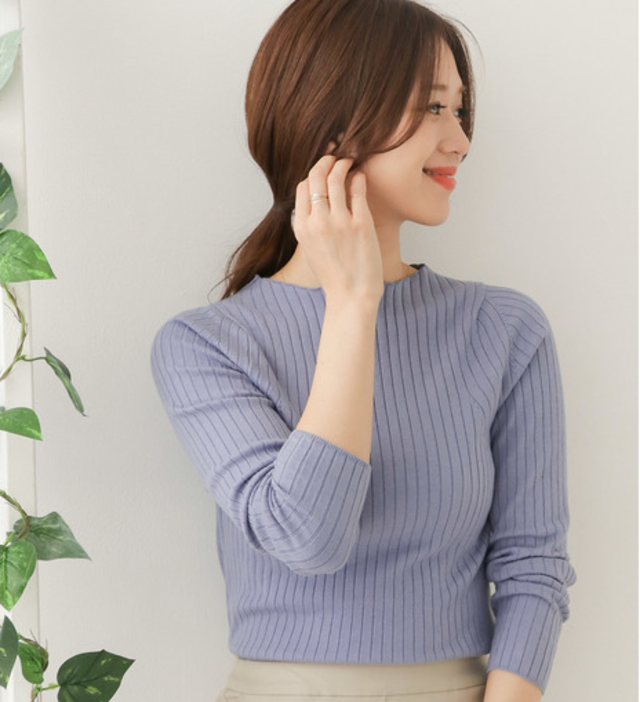 コットンレーヨンシルクリブボートネックニット