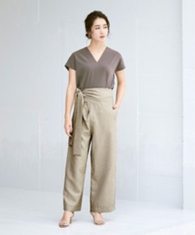 リネンライクラップワイドパンツ