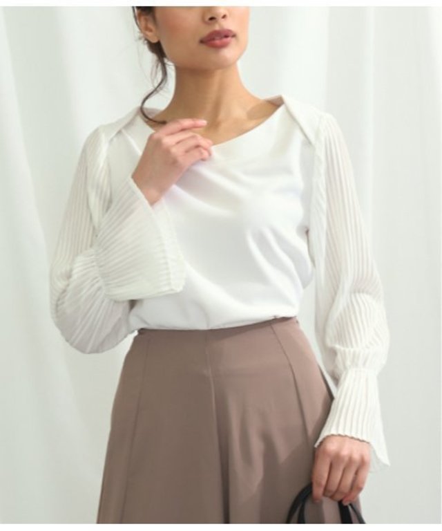 袖プリーツカットソーブラウス