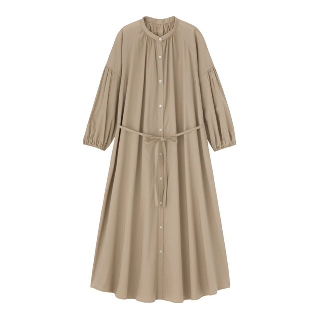 バンドカラーギャザーワンピース（7分袖）