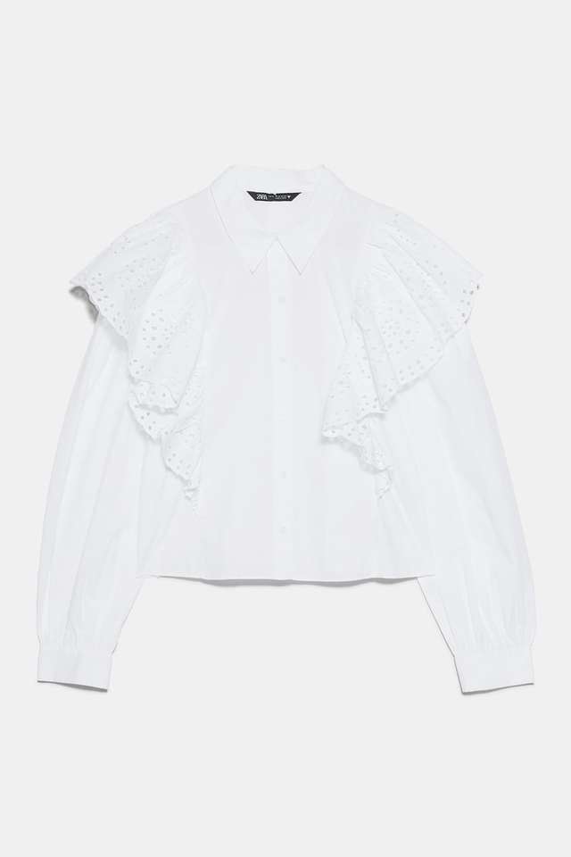 パーフォレーション刺繍入りポプリンシャツ