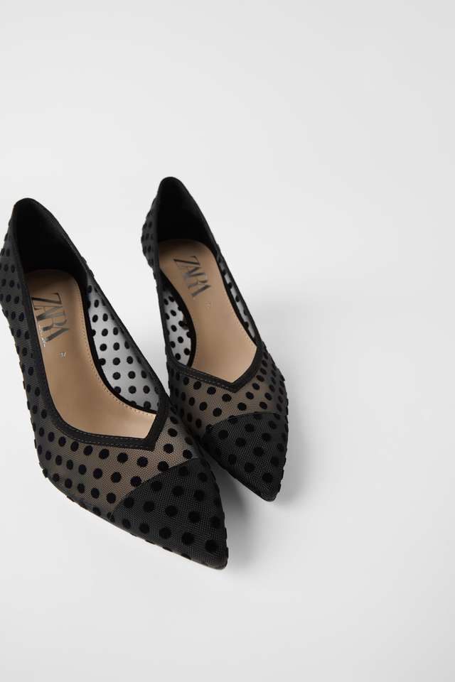 ドット柄メッシュ地ミッドヒールシューズ
