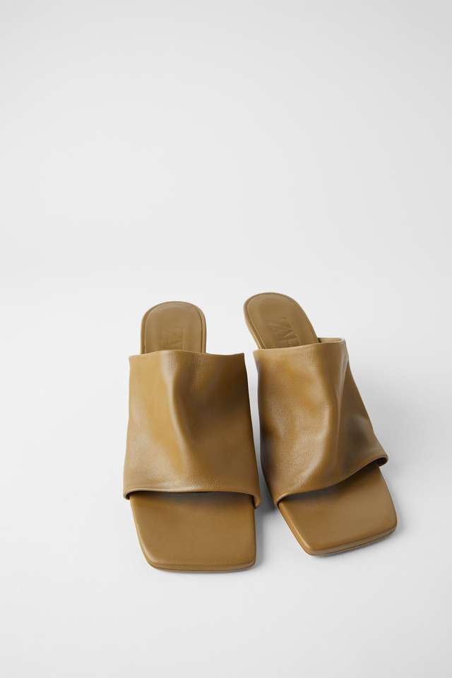 ソフトレザーハイヒールミュールスクエアトゥ