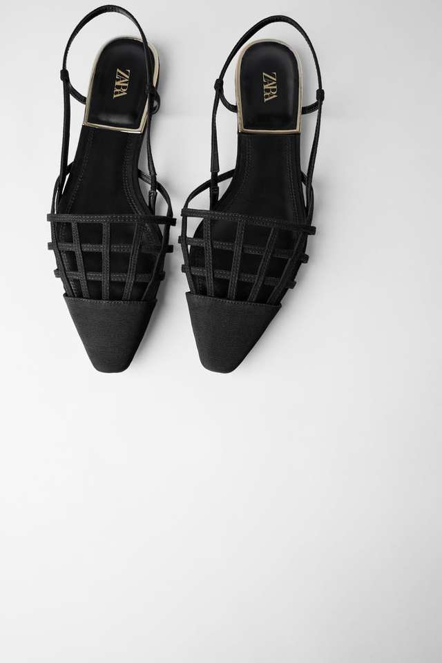 格子ディテール入りフラットスリングバックシューズ