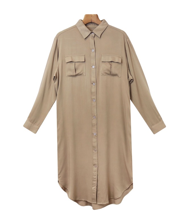 レーヨン長袖シャツワンピース