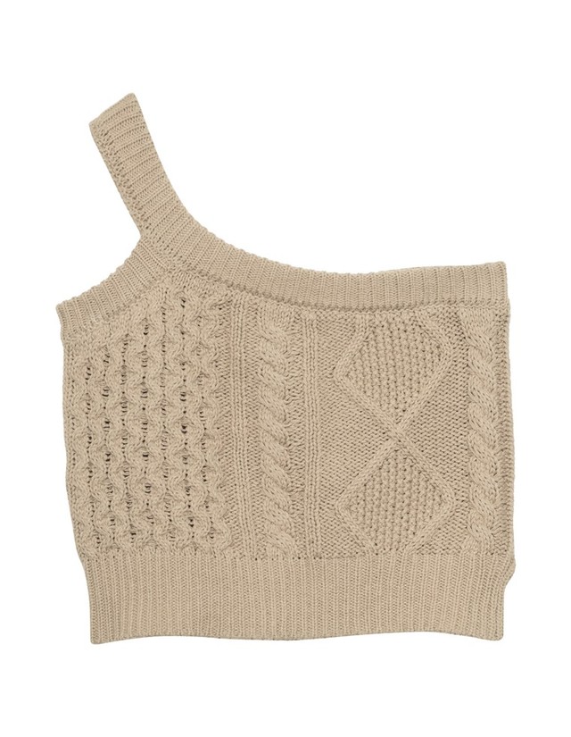 コットンブレンドニットワンショルダービスチェ