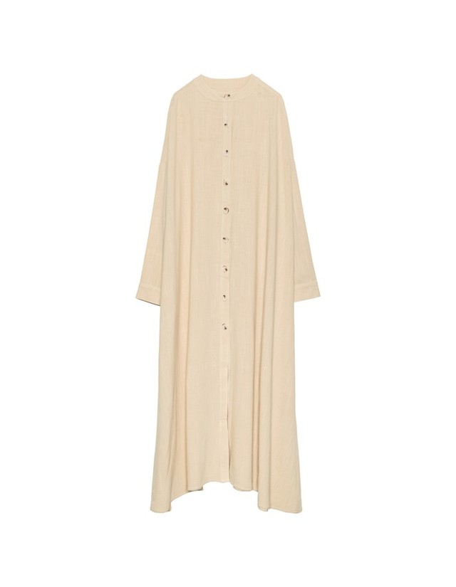 リネンブレンドナチュラルロングシャツワンピース