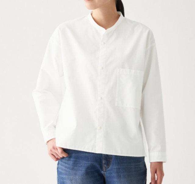 新疆綿ピンオックススタンドカラーシャツ
