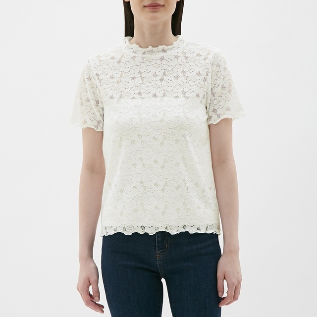 レースフリルネックT(半袖)