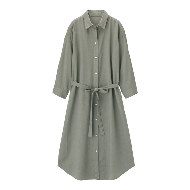 リネンブレンドシャツワンピース(7分袖)
