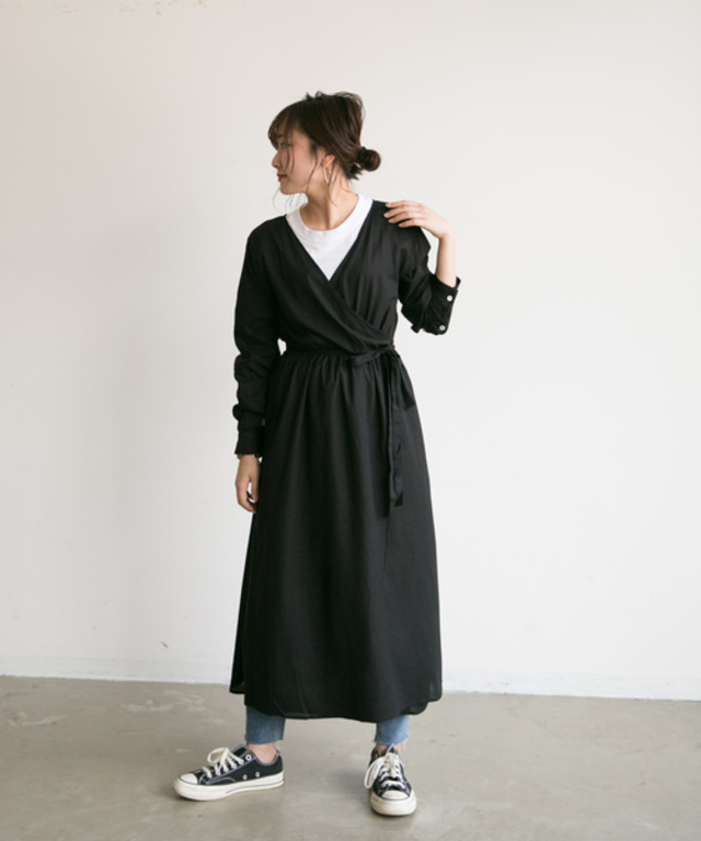 リネン混カシュクールガウンワンピース