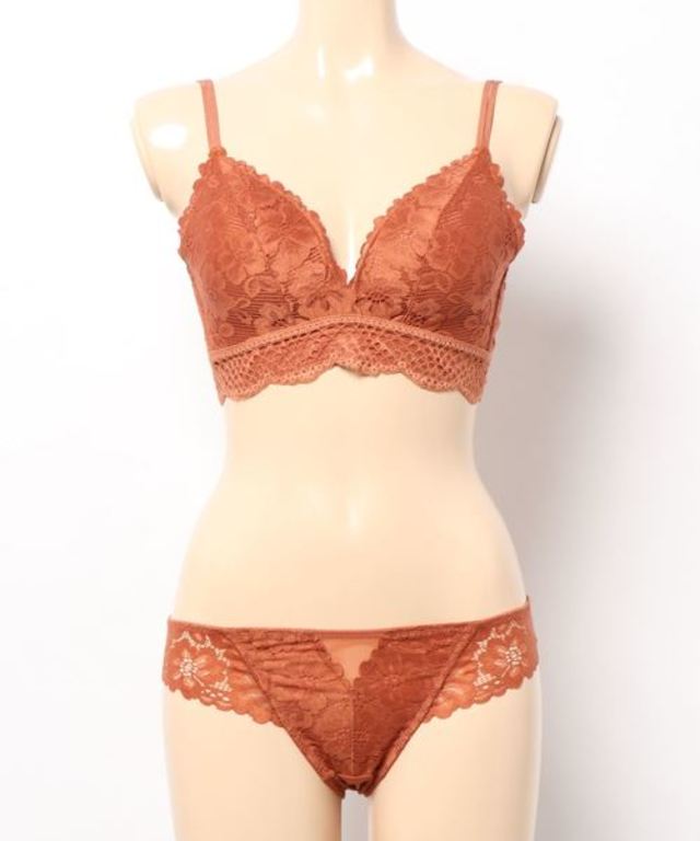 ノンワイヤー カシュクールレースアンダースカラップブラ＆ショーツ