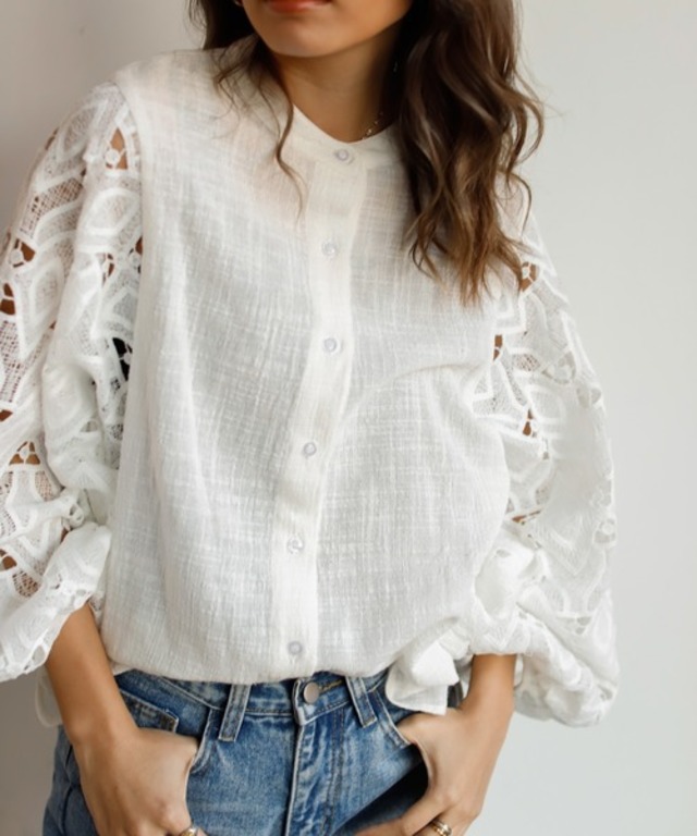 2WAYバルーンスリーブレースブラウス