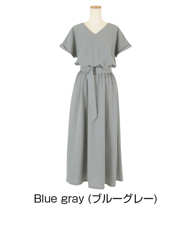 フレンチスリーブVネックマキシワンピース