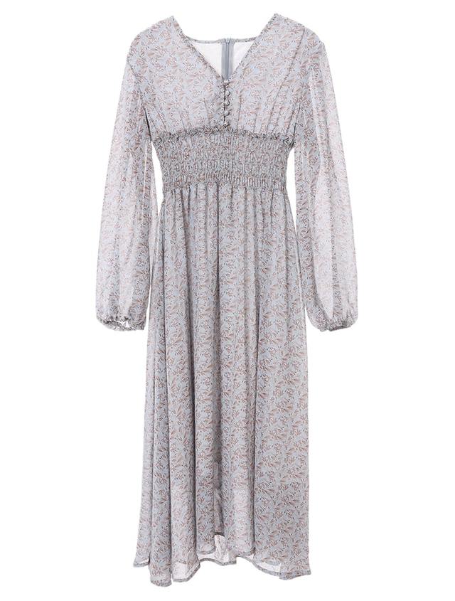 フラワーシフォンウエストギャザーワンピース