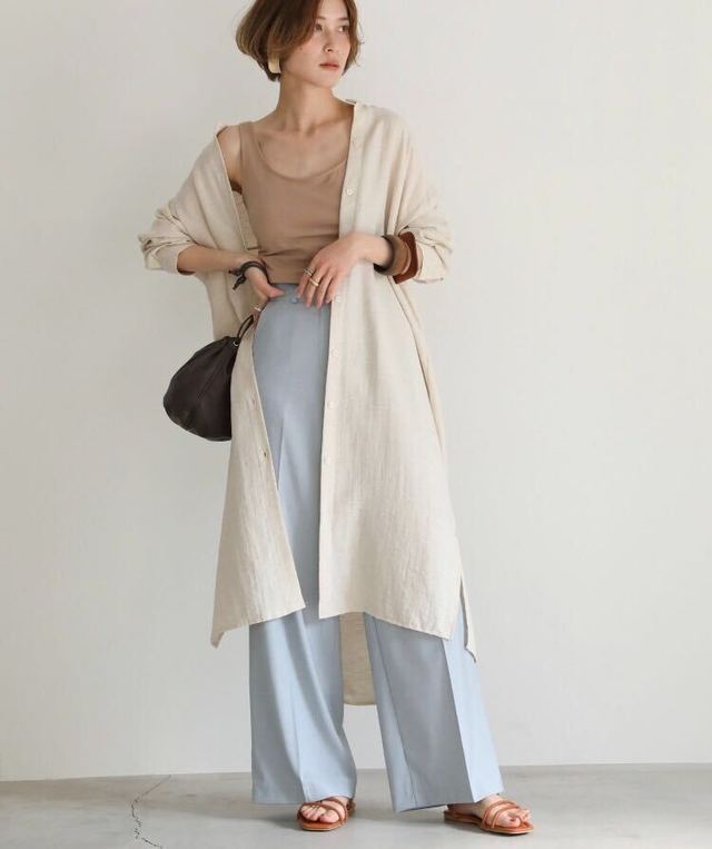 2020 S/S リネンライクシャツワンピース/スタンドカラー２WAYワンピース